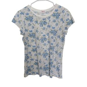 Goldie Lewinter Blue Floral Pima Cotton Slub Knit T-Shirt Small White Tee Peru